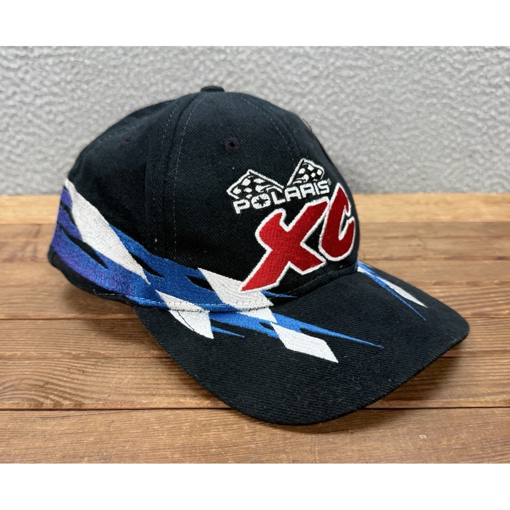 Vintage Polaris Hat Adult Black Snapback Cap Snowmobile Racing Embroidered 90s